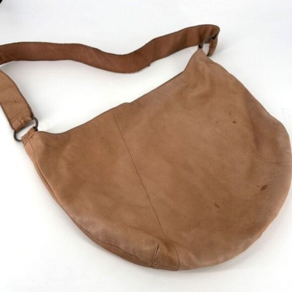 Vintage Y2K Old Navy Leather Large Tan Satchel hobo Bag Purse Single Strap Boho - Picture 2 of 13